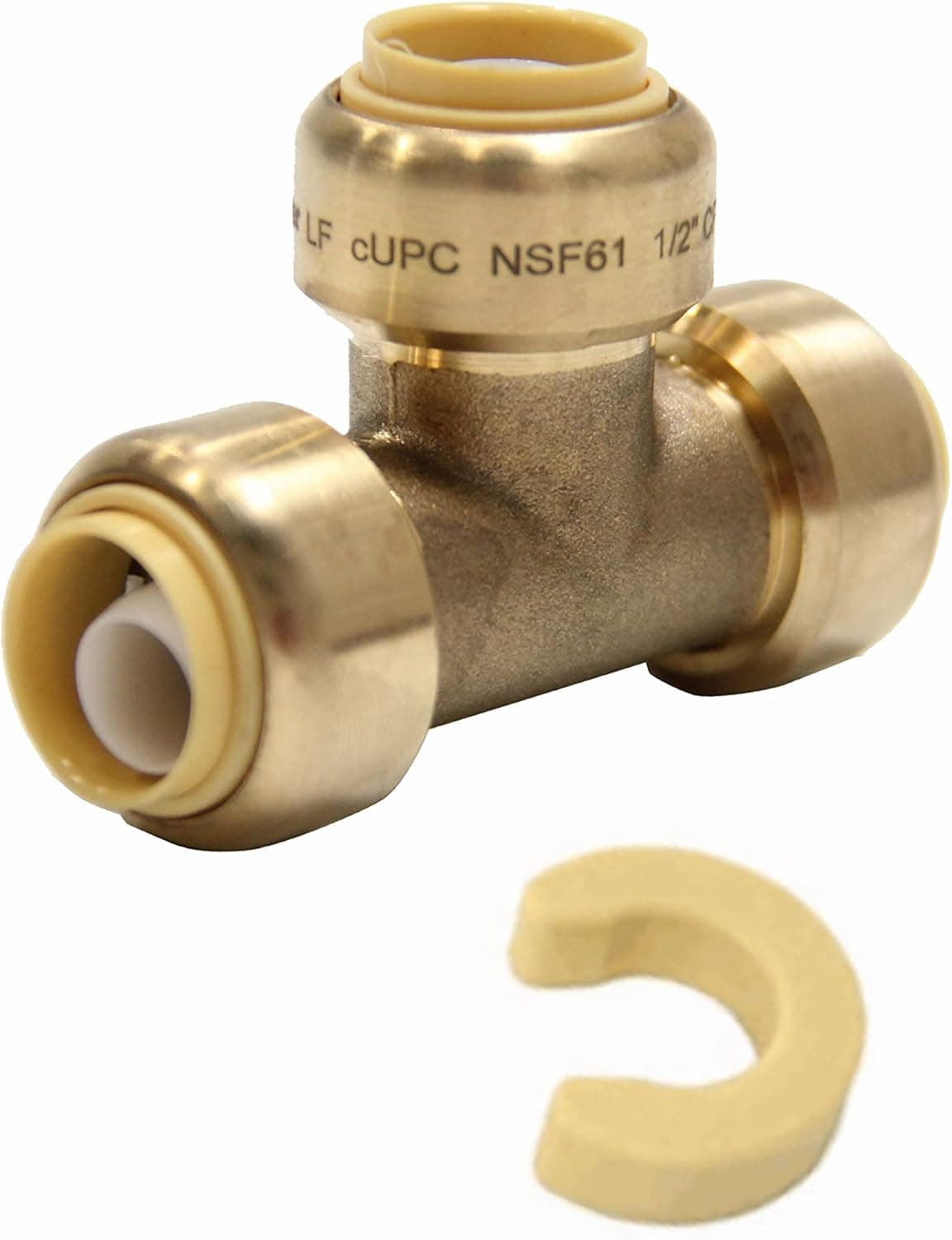EFIELD Push-Fit Fitting 1/2" X1/2" X 1/2" Tee to Connect Pex, Copper, CPVC Pipe with a Disconnect Tool Clip