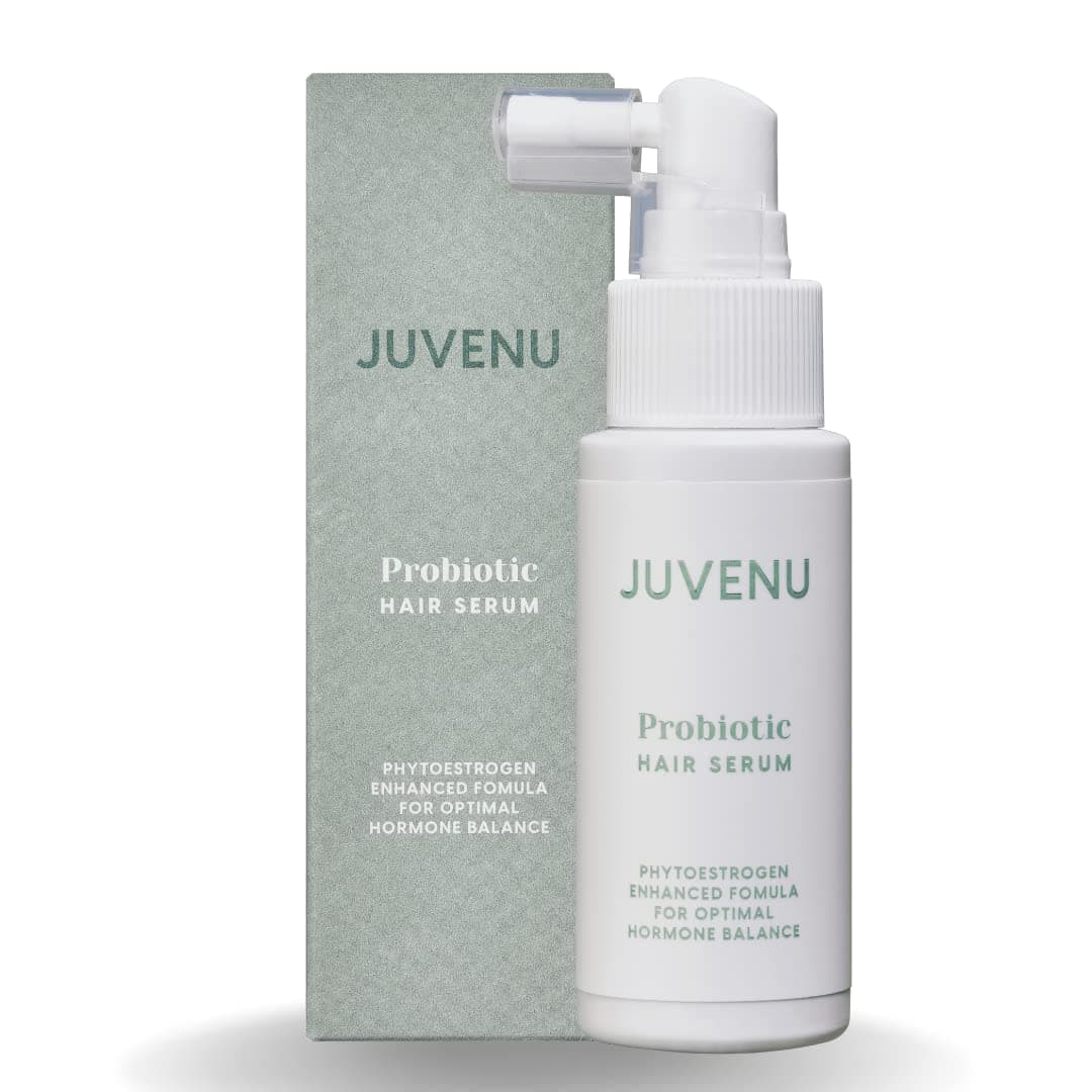 Juvenu Skin Probiotic Hair Serum Phytoestrogen-enhanced Formula for women hair loss | Multi-peptides support hair regrowth and hair density | Probiotic balances hormones to support new hair regrowth cycles 2fl oz