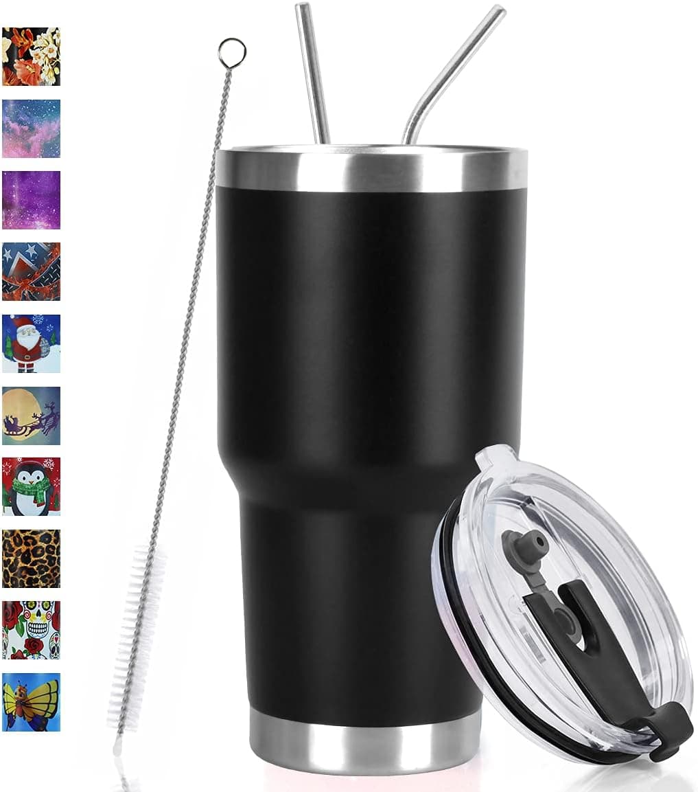 SYACOT 30oz Tumbler Double Wall Stainless Steel Vacuum Insulated Travel Mug with Splash-Proof Lid Metal Straw and Brush