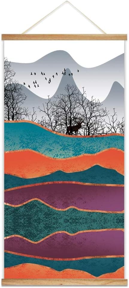 SIGNFORD Wooden Framed Hanging Poster Nordic Style Nature Landscape Wall Picture Poster Artwork for Home Decoration Ready to Hang - 18"x36"