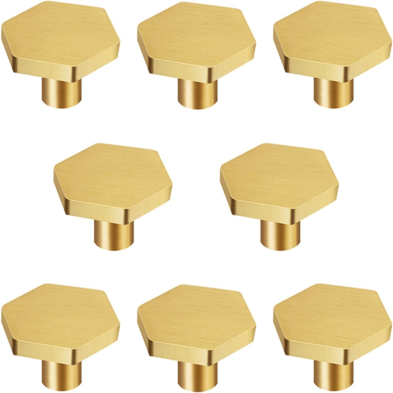 MAYDOK Gold Cabinet Knobs Solid Brass Knob for Dresser Drawer Hexagon Brushed Pulls Hardware Kitchen Cabinets Copper Handles 8 Pcs