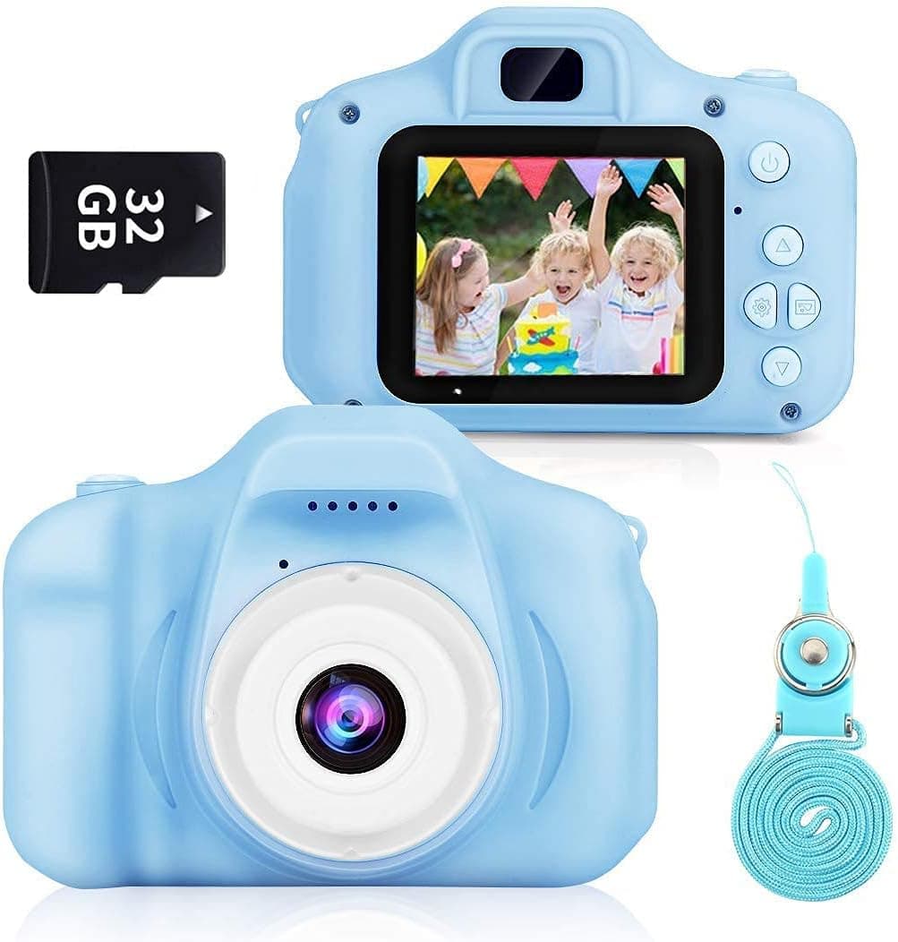 ZStarlite Kids Camera Children Video Digital Cameras, 1080P 2.0" HD Selfie Toddler Video Recorder, Dual Camera for 3-10 Year Old Boys Girls with 32GB SD Card, Card Reader (Blue)