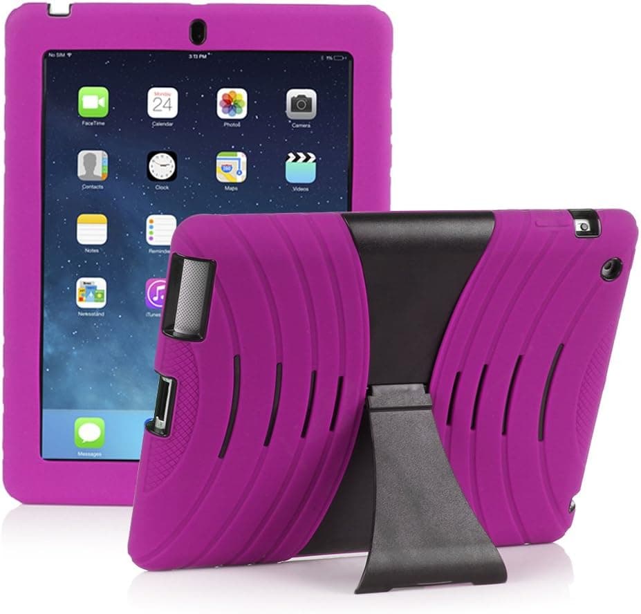 TNP iPad Air Shockproof Case (Hot Pink/Black) - Dual Layer Heavy Duty Cover Case Lightweight Shockproof Drop Protection Kids/Child Proof Rugged Hybrid Defender Kickstand Case for Apple iPad Air iPad 5