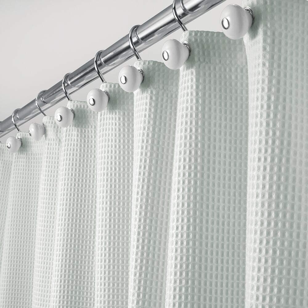 mDesign Extra Long Hotel Quality Polyester/Cotton Blend Machine Washable Fabric Shower Curtain, Rustproof Metal Grommets - Waffle Weave for Bathroom Showers and Bathtubs - 72" x 96" - Light Aqua Blue