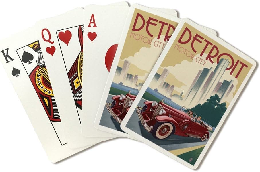 Lantern Press Detroit, Michigan, Vintage Car and Skyline (52 Playing Cards, Poker Size Card Deck with Jokers)