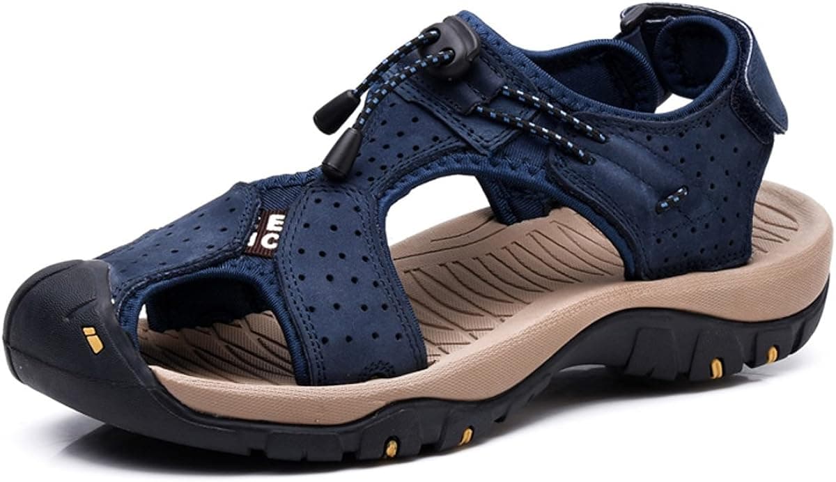 VENSHINE Mens Sports Sandals Summer Leather Outdoor Fisherman Beach Walking Hiking Sandals