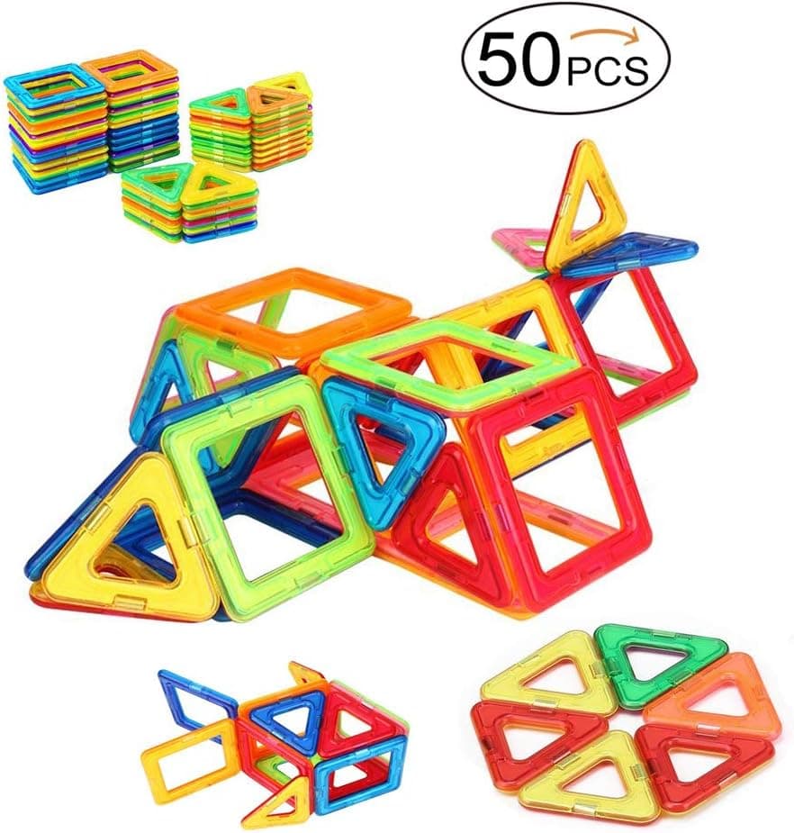 Twinsisi Magnetic Blocks, Magnetic Building Blocks, Magnetic Tiles,Travel Set for Toddlers, Educational Stacking Toys for Kids Over 3 Years Old (50pcs)