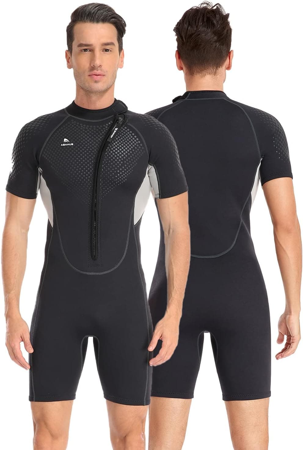 Abahub 2/3mm Men and Women Shorty Wetsuits (7 Sizes), Front/Back Zip Spring Suit for Snorkeling, Surfing, Kayaking, Scuba Diving, Short Sleeve Neoprene Wet Suit for Water Sports