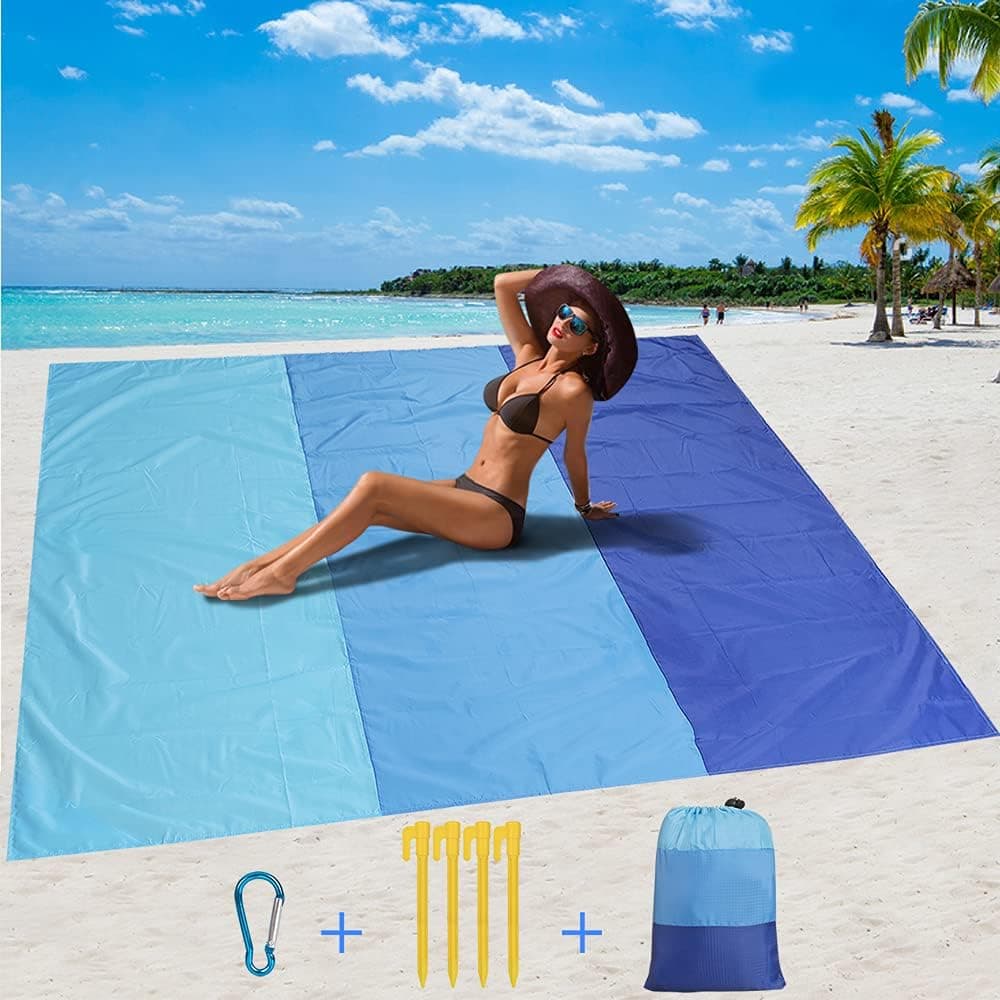 Sand Free Beach Blanket, 82" X79" Extra Large Waterproof Sandproof Beach Blanket for 7 Adults, Outdoor Portable Lightweight Quick Dry Beach Mat for Travel, Camping, Hiking and Music Festivals