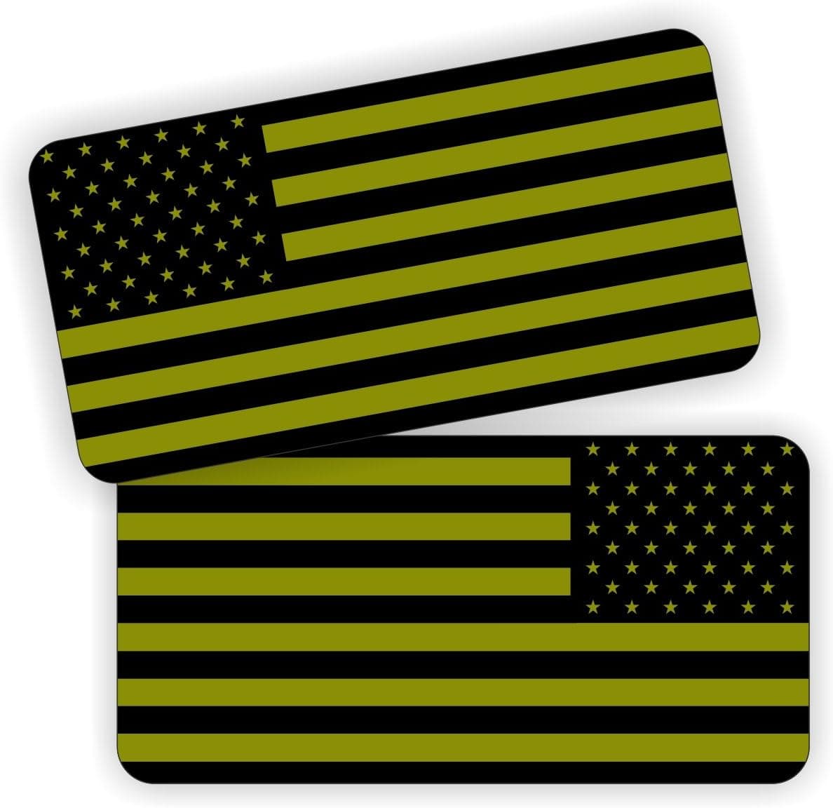 Pair OD Green American Flag Hard Hat Stickers / Decals / Labels Black Ops Tool Lunch Box Helmet Patriotic Old Glory