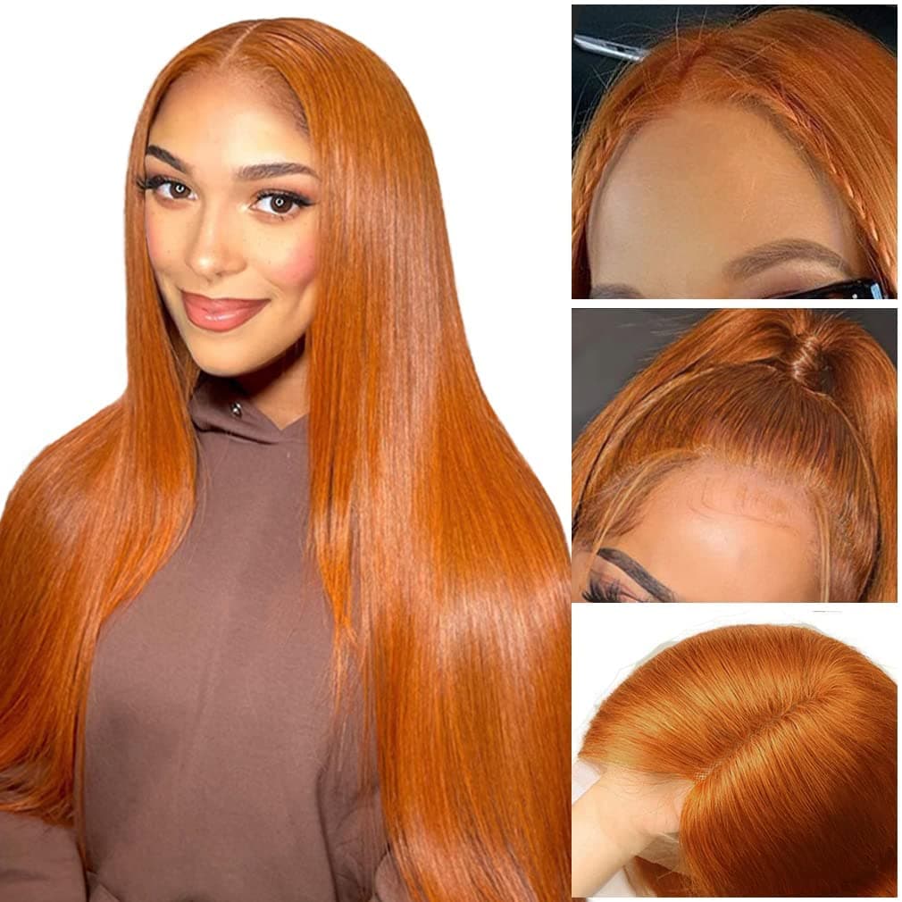 22 Inch Ginger Human Hair Wig Glueless Lace Front Ginger Wigs Human Hair Orange Ginger Color 13x4 Hd Lace Front Wigs Human Hair 180 Density Hd Lace Front Wigs Human Hair Ginger (22inch Ginger Wig With Five Gifts)