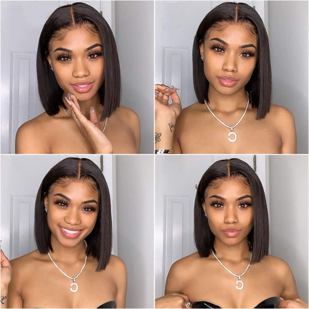 MSGEM 13x4 Lace Front Wigs 180% Density Short Bob Wigs Brazilian Straight Lace Frontal Wigs Pre Plucked Virgin Human Hair with Baby Hair for Black Women 10 inch