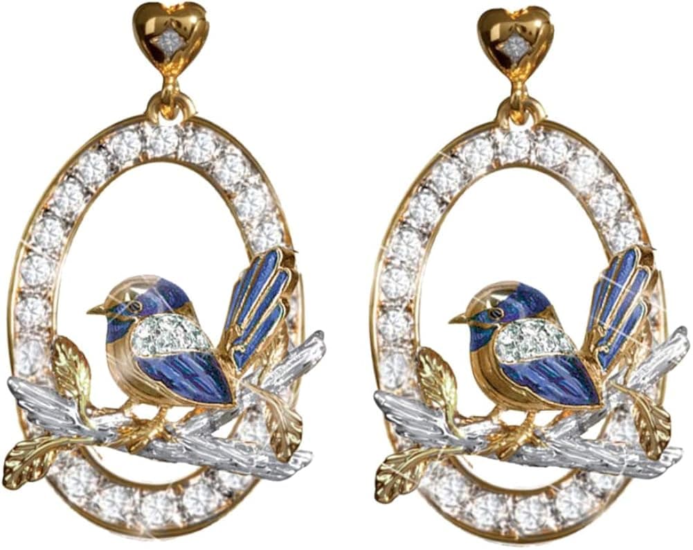 Fenfangxilas Fashion Stud Drop Dangle Earrings Set for Women Girls Wedding Party Women Heart Rhinestone Inlaid Circle Sparrow Pendant Stud Earrings