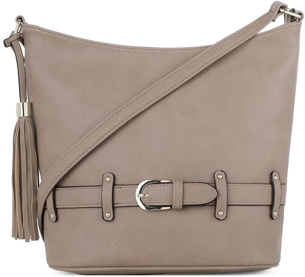 DELUXITY | Crossbody Hobo Slouch Bucket Purse Bag | Functional Multi Pocket with Tassel and Belt | Adjustable Strap