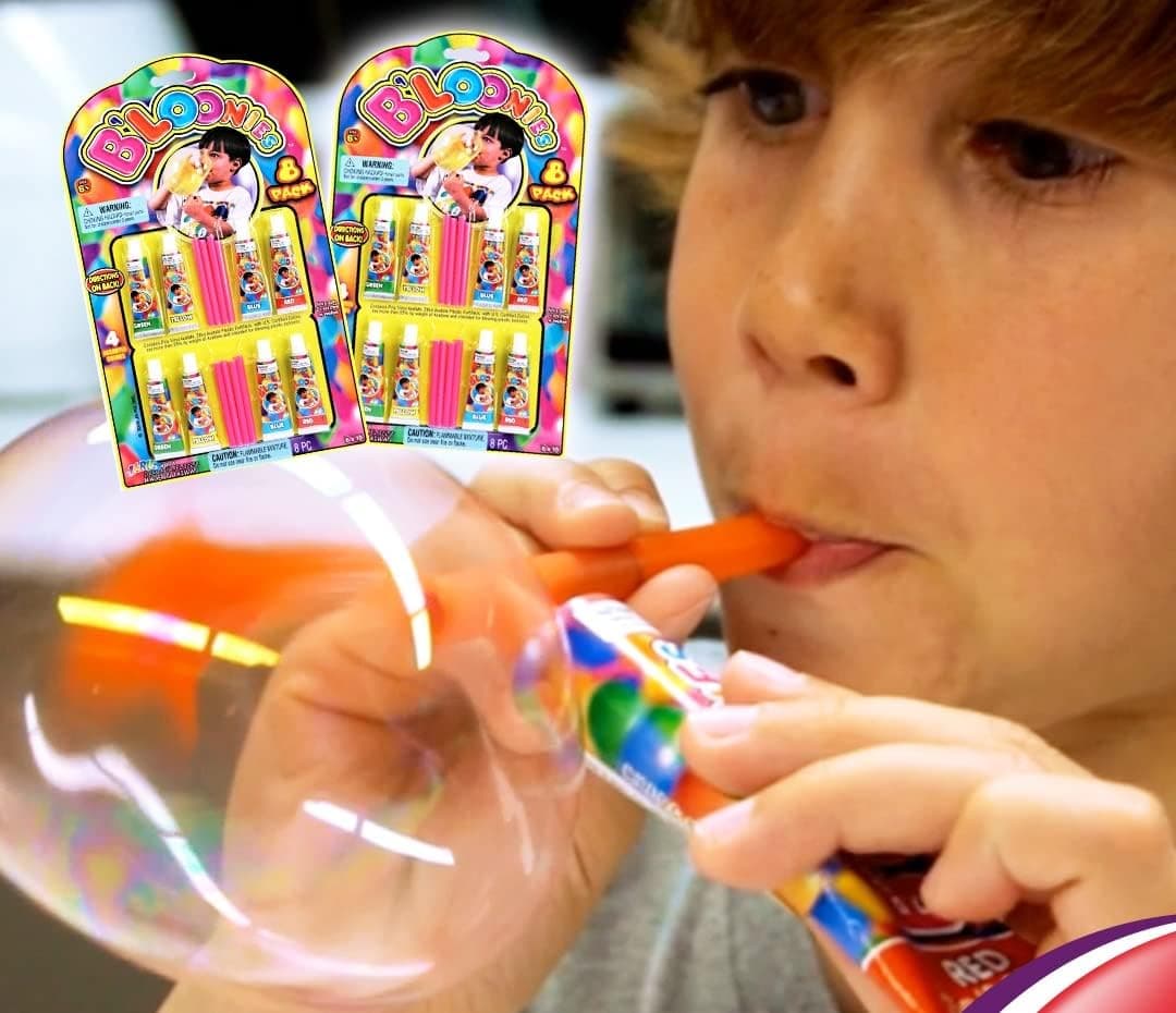 Bloonies Magic Plastic Bubbles Variety Pack (8 Tubes per Pack) by Ja-Ru | Kids Super Elastic Bubble Balloons | Blow Up Balloons with Straw | Bubble Tube Party Favors and Gifts Fidget Toy. 774-1B