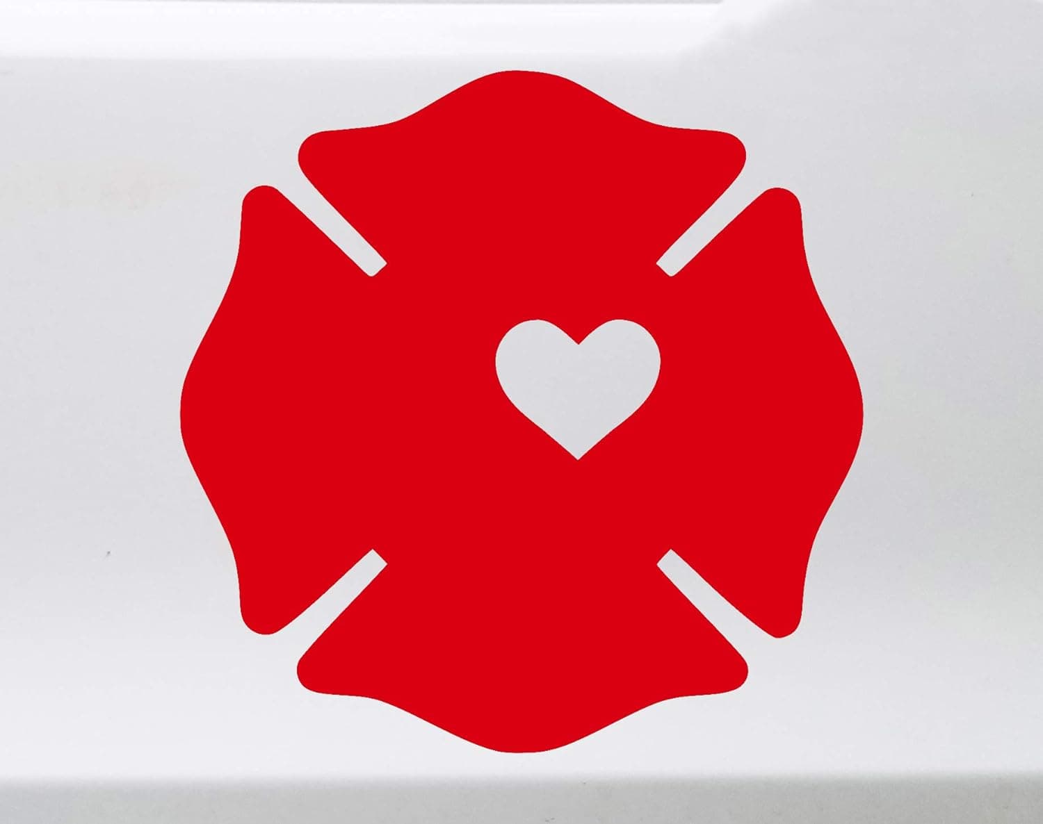 Minglewood Trading Fireman Wife Firefighter RED Vinyl Decal Sticker 4" x 4" Maltese Cross Badge Heart
