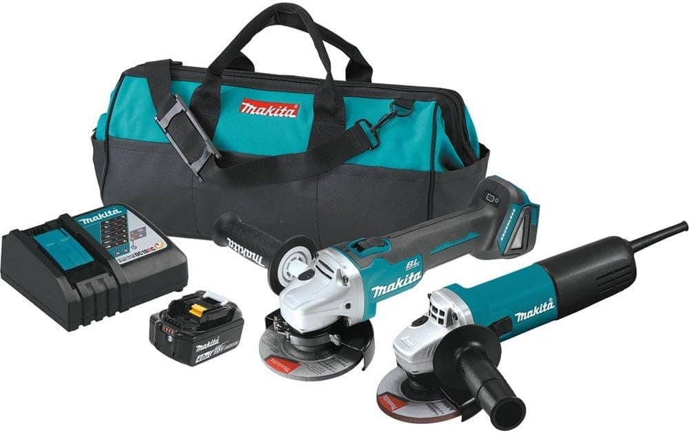 Makita DK0060MX1 18V LXT Lithium-Ion Brushless Cordless 4-1/2” Angle Grinder Kit (4.0Ah) w/corded 4-1/2” Angle Grinder
