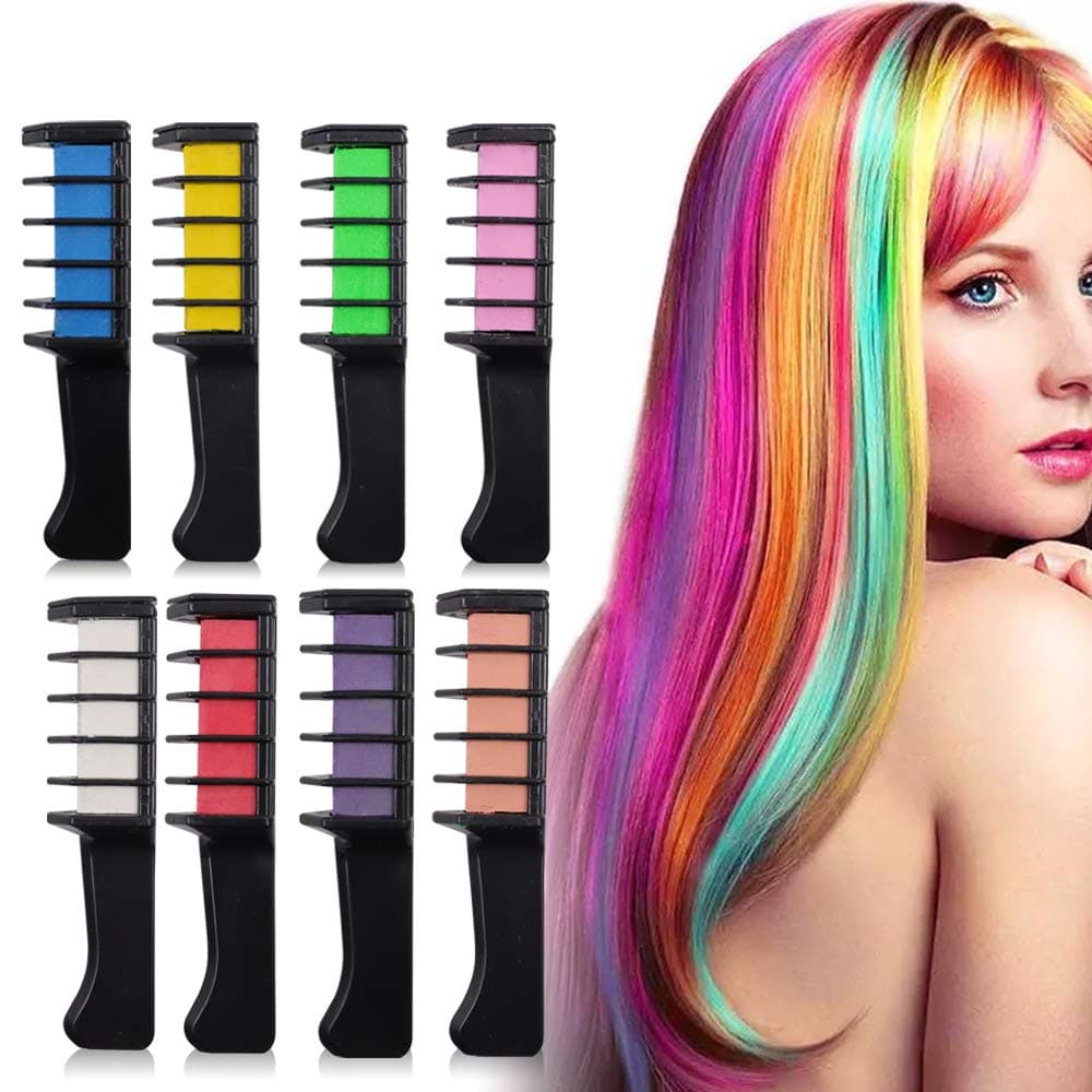 8 Colors Hair dye comb Temporary Hair Chalk Comb Non Toxic Washable Hair Color Comb for Kids Festival Party,Cosplay DIY, Halloween,Christmas