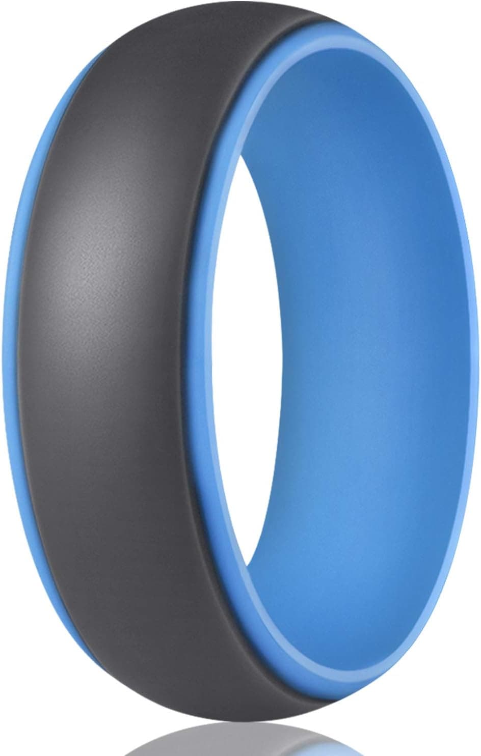 Weiji Silicone Rings for Mens with Dual Color- 7 Rings / 4 Rings / 1 Ring Step Edge Rubber Wedding Bands 8.0mm Wide - 2.5mm Thick