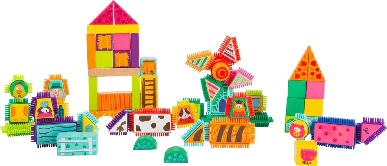 small foot wooden toys Farm Theme Wood and Knobs Building Blocks 80 Piece playset Designed for Children 12+ Months