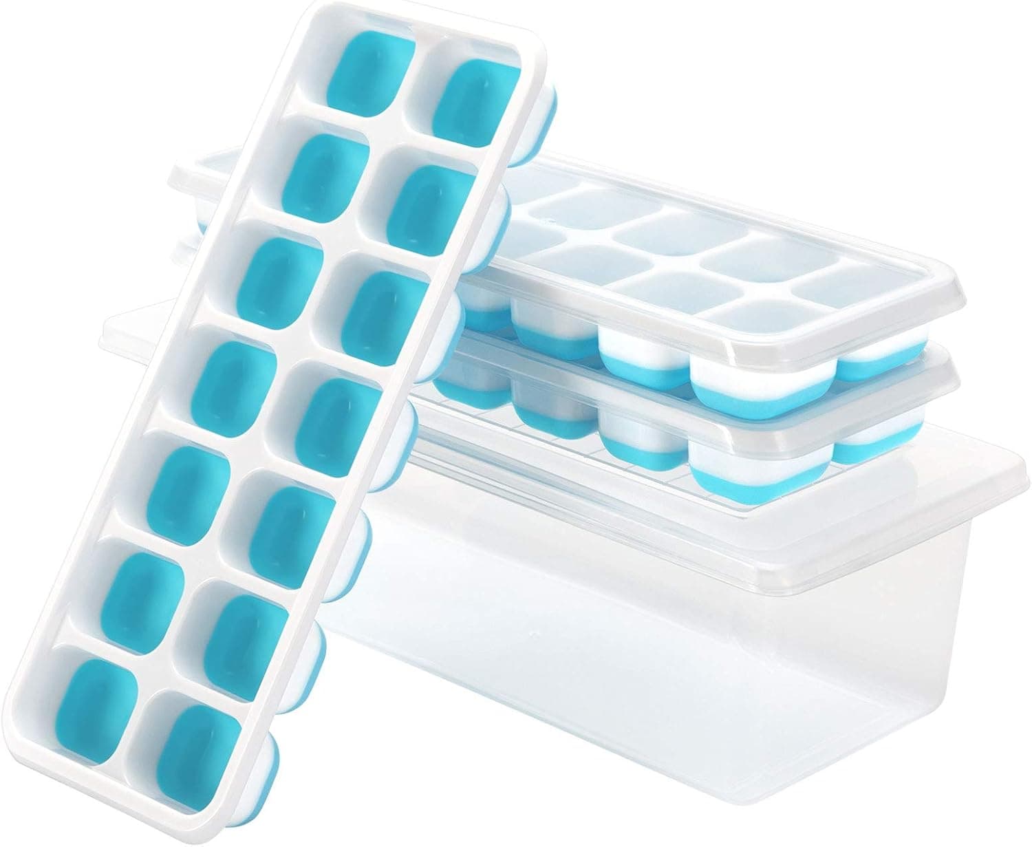 Ice Cube Bin Box Trays 3 Pack with Lid - Stackable Ice Storage Container and Trays, Ice Holder Bucket for Freezer, BPA Free, Space Saving, A Must Ice Tool.