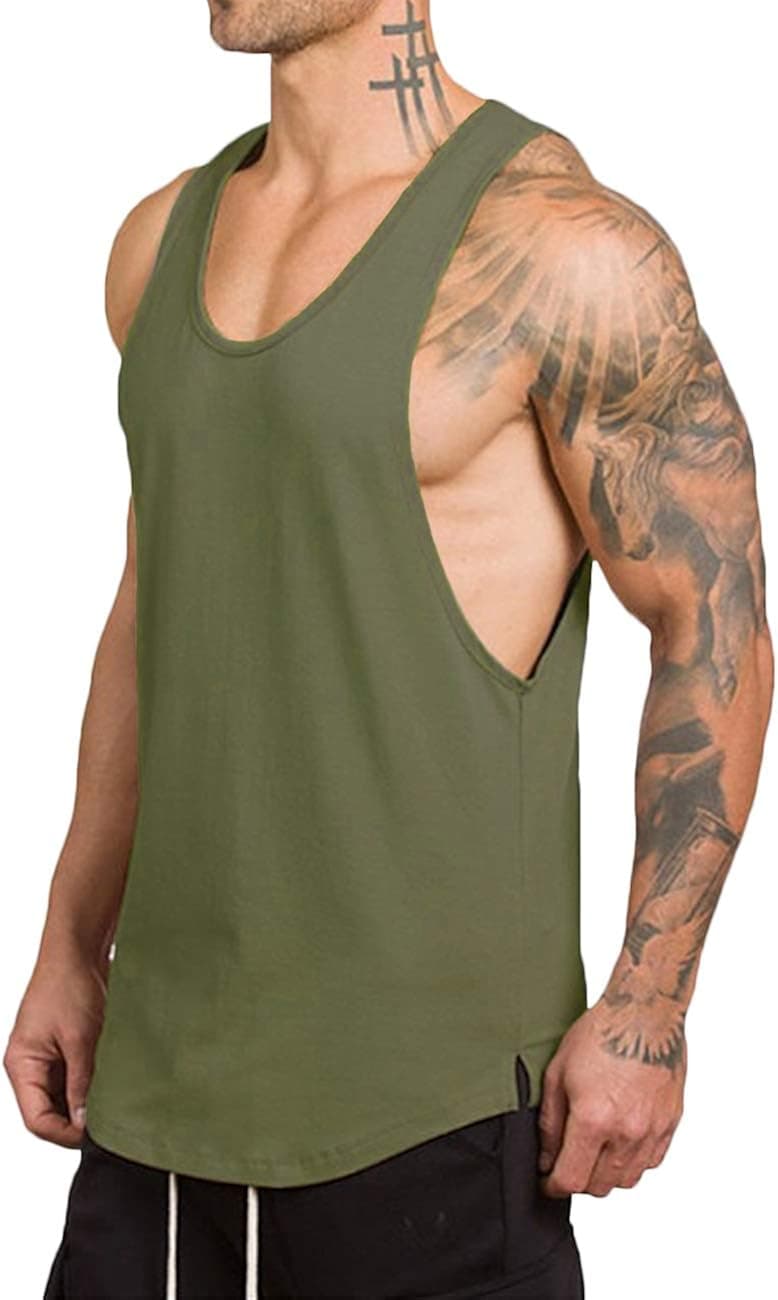 Rexcyril Men's Workout Gym Tank Top Fitness Bodybuilding Stringer Muscle Cut Sleeveless T Shirt