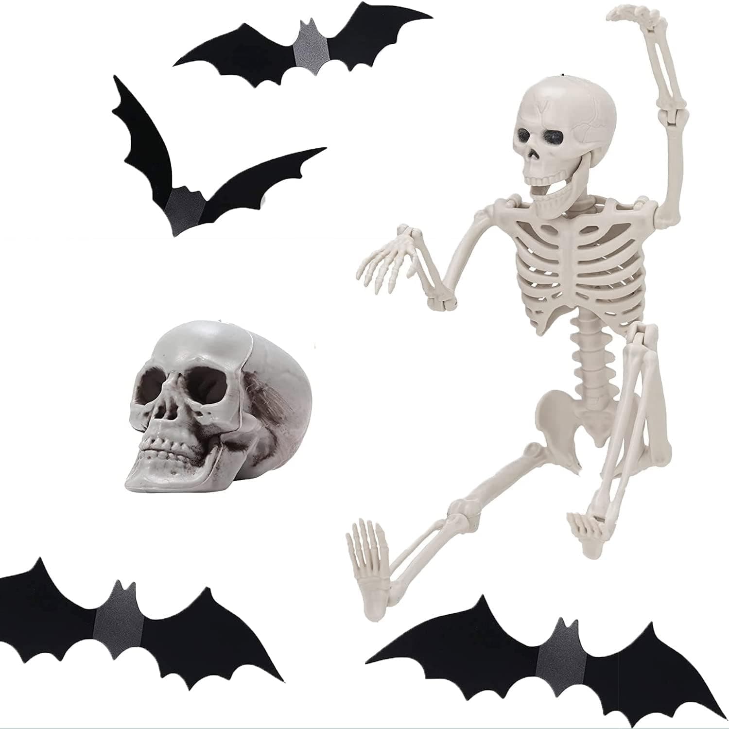 Halloween Miniature Decoration Set Mini Skull Realistic Skeleton 3D Bat Halloween Dollhouse Decor