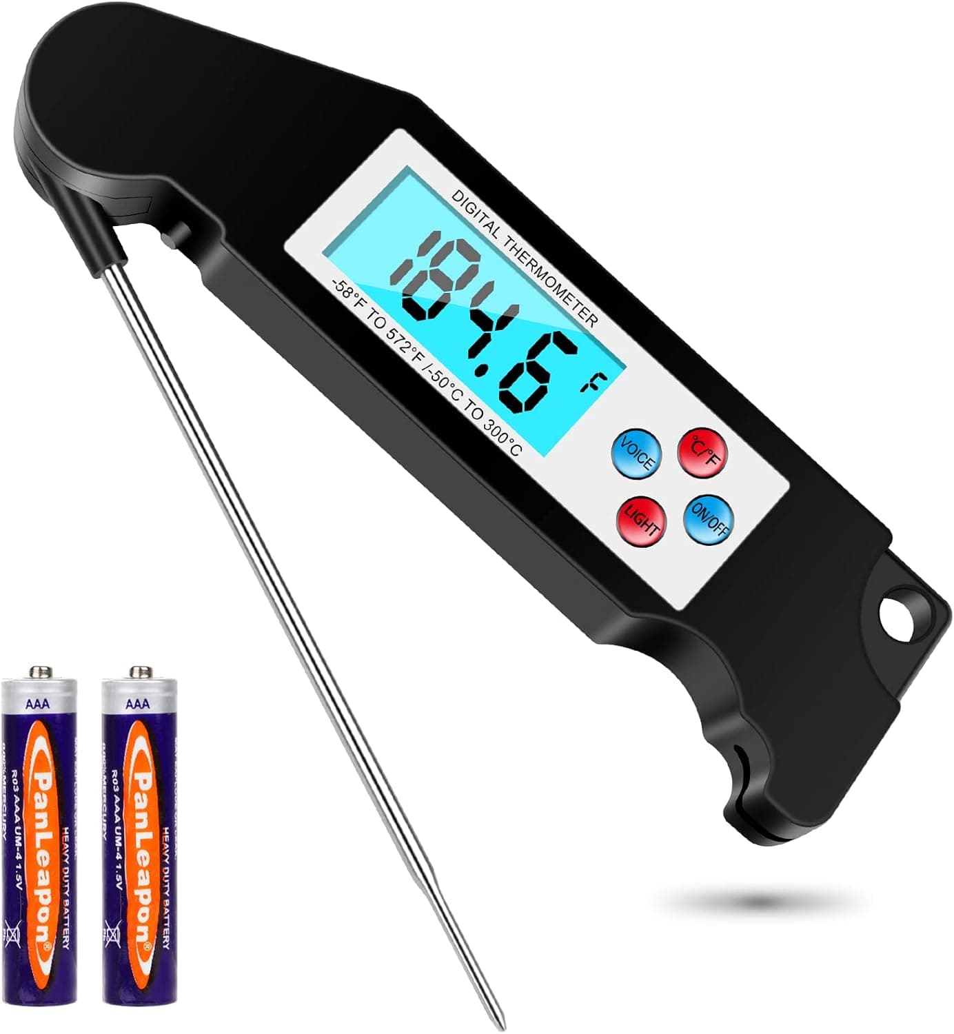 Allprettyall Digital Thermometer Talking Instant Read-Waterproof Food Thermometer with Talking Function & Backlight,Meat Thermometer for Cooking,Kitchen, Outdoor BBQ, and Grill(Black)