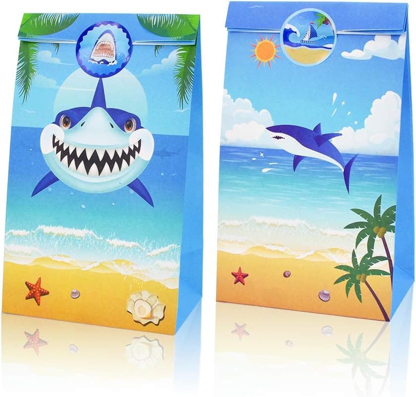 TONIFUL Shark Candy Favor Shark Party Bags Goodie Gift Treat Bags for Sea Ocean Themed Party Ideas Kids Birthday Decoration Supplies