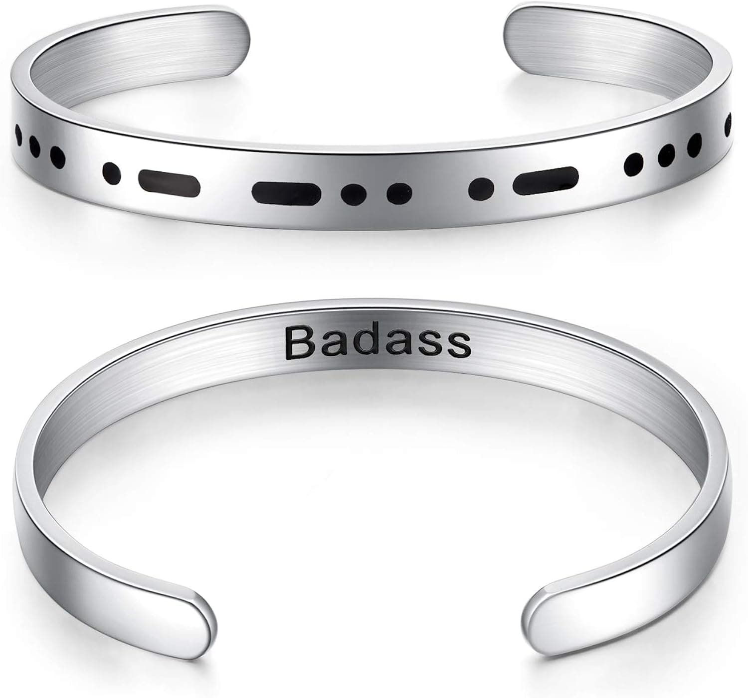 Ldurian Cuff Bracelet for Women Inspirational Bangle Personalized Morse Code Bracelet Jewelry Christmas Birthday Gifts for Girlfriend best Friend Mom Sister (Stainless Steel, Adjustable)