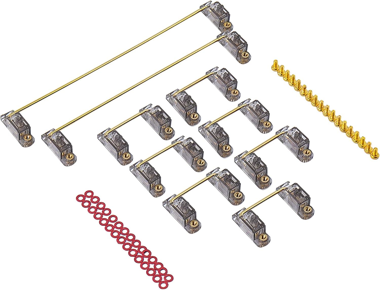 JOMKIZ Gold Plated V2 PCB Mount Screw in Stabilizers,Translucent Smokey Keyboard Stabilizers Screw-in Keycap Stabilizers Shaft for Mechanical Keyboard Stabilizers（2U 6.25U 7U）