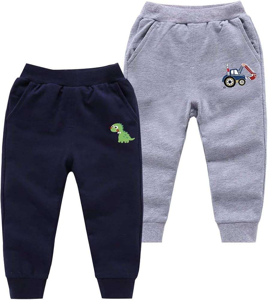 Azalquat Toddler Boys Cotton Pull-On Sweat Pants, Cartoon Print Jog Sweatpants 2-Pack