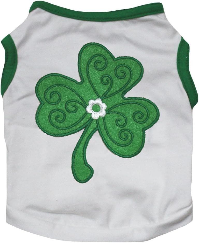 Petitebella Green Clover Puppy Dog Shirt (White/Green Hemmed, X-Large)