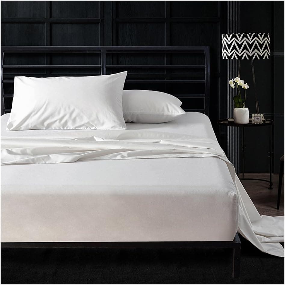 Cotton Home Luxury Collection – Genuine 620 Thread Count – 100% Egyptian Cotton – 4 Piece Silky Sateen Sheet Set(Raw White, Queen)