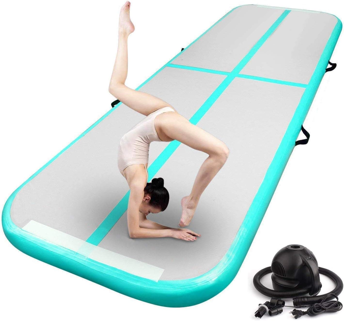 FBSPORT Inflatable Air Gymnastics Mat Training Mats 4/8 inches Thickness Gymnastics Tracks for Home Use/Training/Cheerleading/Yoga/Water with Pump