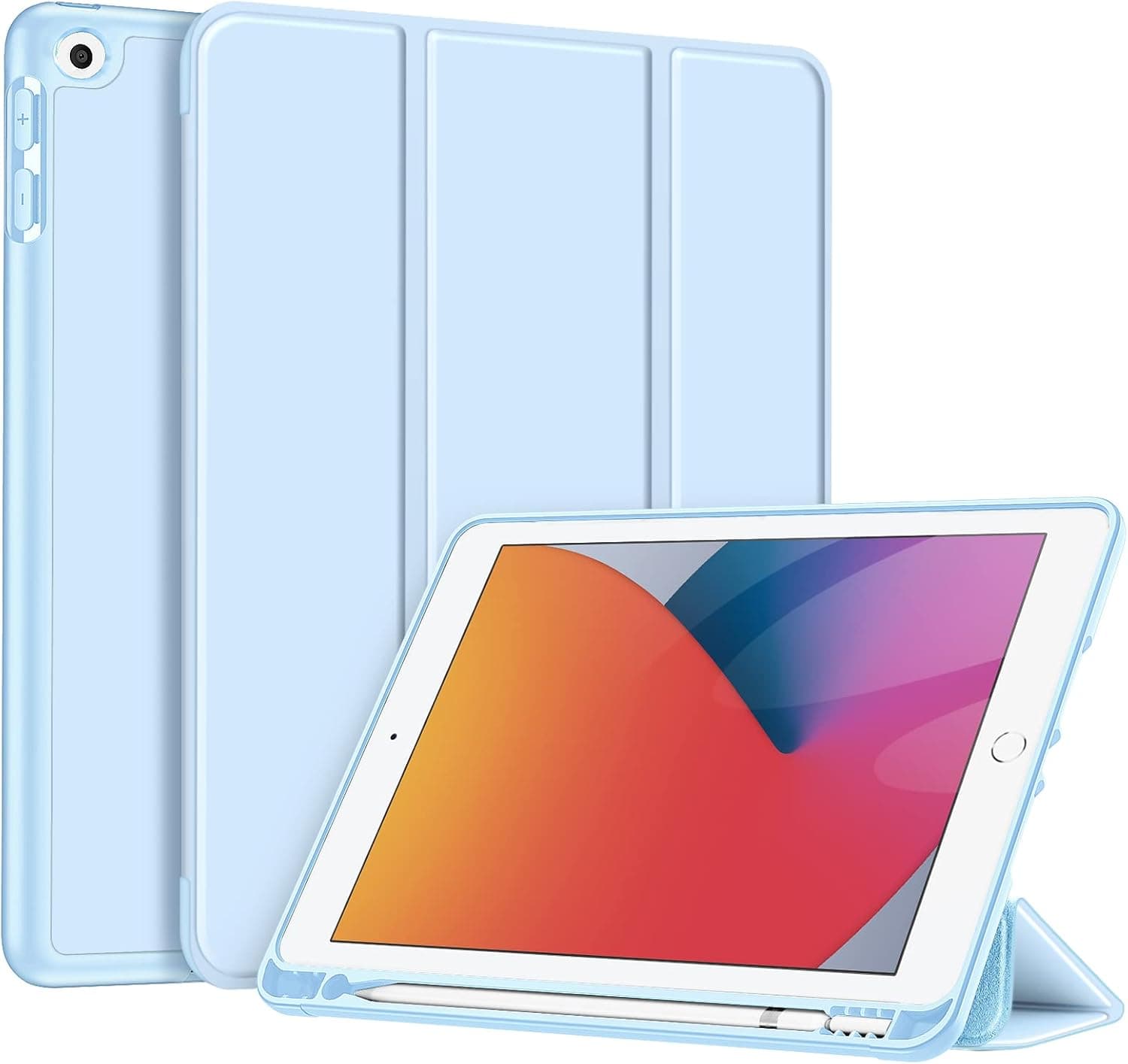 Fintie SlimShell Case for iPad 9th / 8th / 7th Generation (2021/2020/2019 Model) 10.2 Inch - [Built-in Pencil Holder] Soft TPU Protective Stand Back Cover with Auto Wake/Sleep, Sky Blue