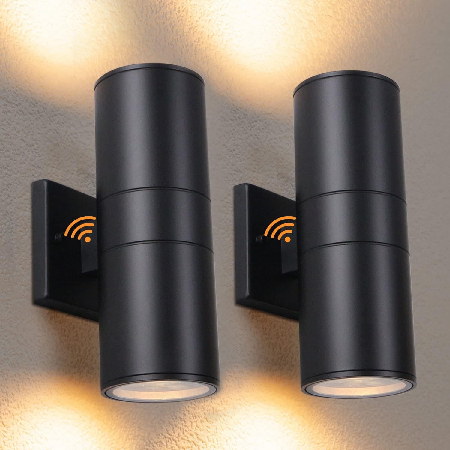 Ankita Dusk to Dawn Outdoor Wall Light Fixture, Exterior Aluminum Cylinder Up Down Wall Mount, Waterproof Wall Sconces, E26 Sockets Black Modern Porch Wall Outside Lights for House, Patio, 2-Pack