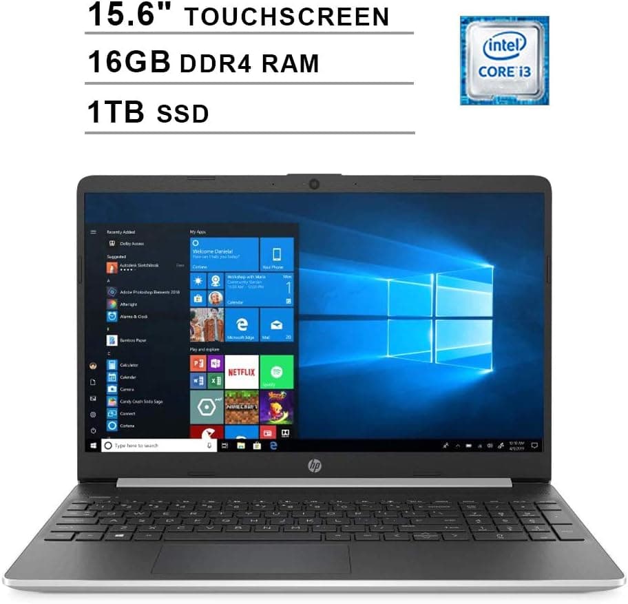 2020 HP Pavilion 15.6 Inch Touchscreen Laptop (Intel 2-Core i3-1005G1 up to 3.4GHz, 16GB DDR4 RAM, 1TB SSD, Intel UHD Graphics, HDMI, WiFi, Bluetooth, Webcam, Windows 10 Home)