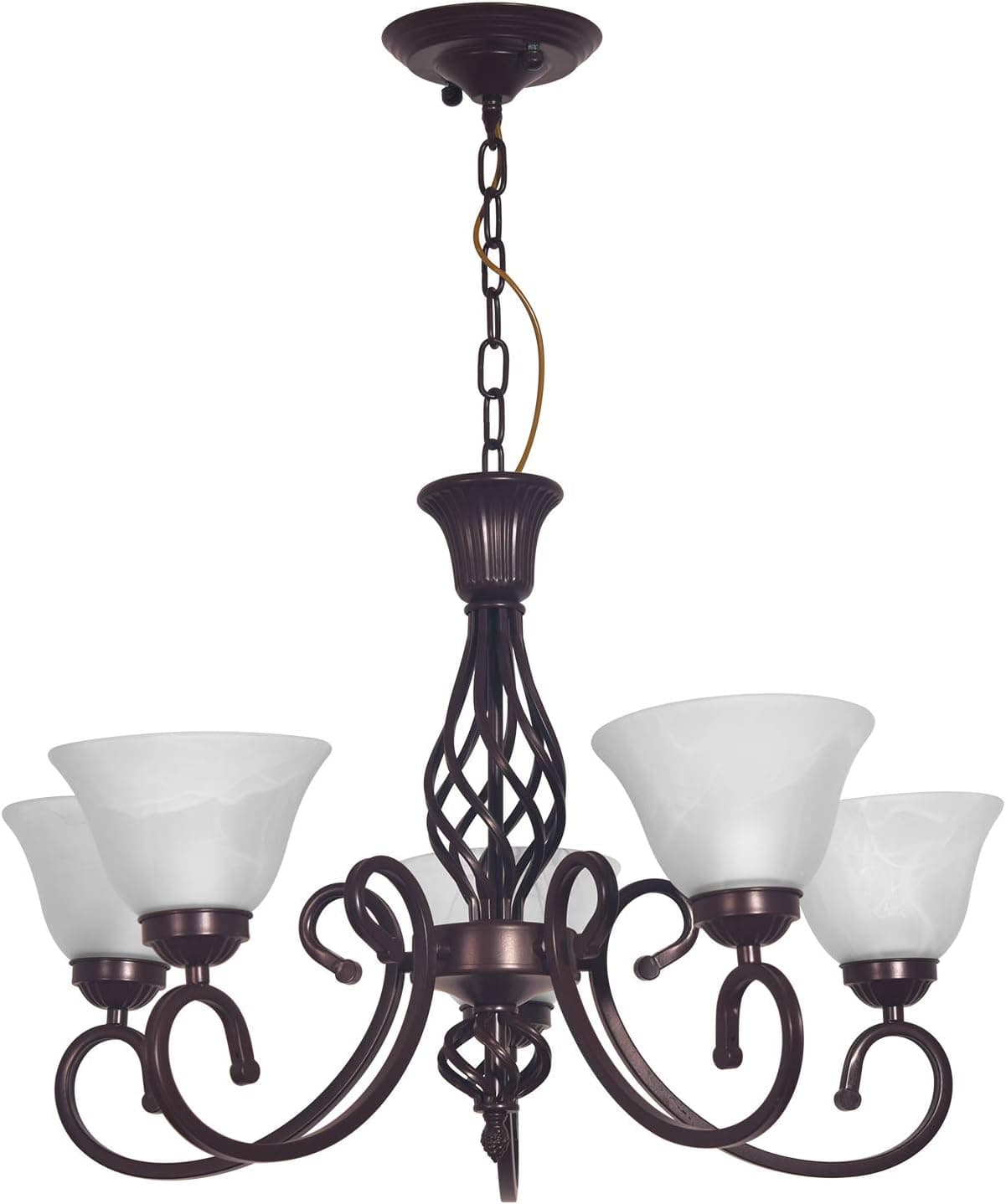 Yiweer 30 Inch Contemporary 5-Light Large Chandelier + Alabaster Glass Shades, Adjustable Chain,Bronze Brown Hanging Light