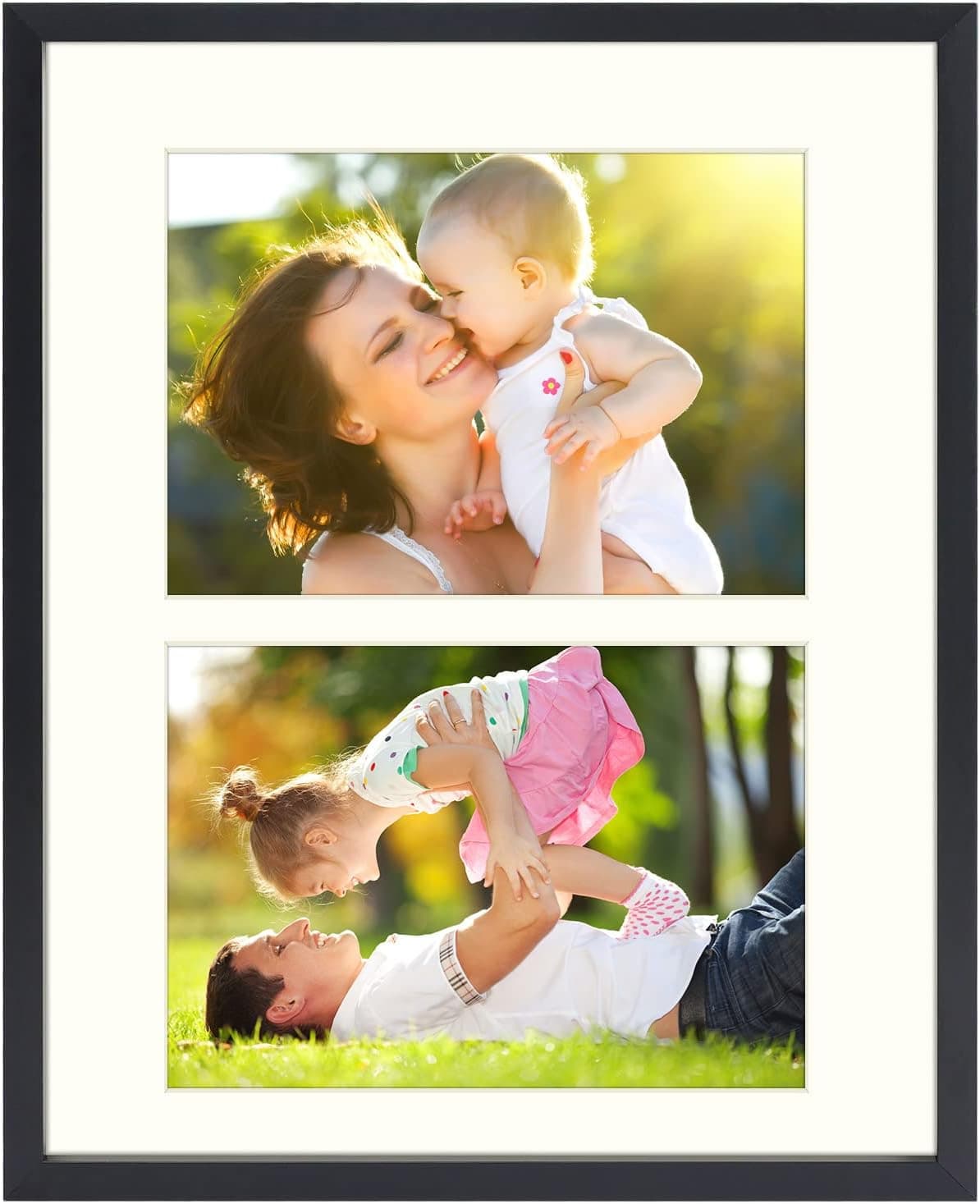 Golden State Art, 8X10 Black Aluminum Metal Frame - Ivory Mat Included - Fits Two 4X6 Photos/Pictures - Easel Stand - Swivel Tabs - Table Top/Wall Display - Landscape/Portrait - Real Glass