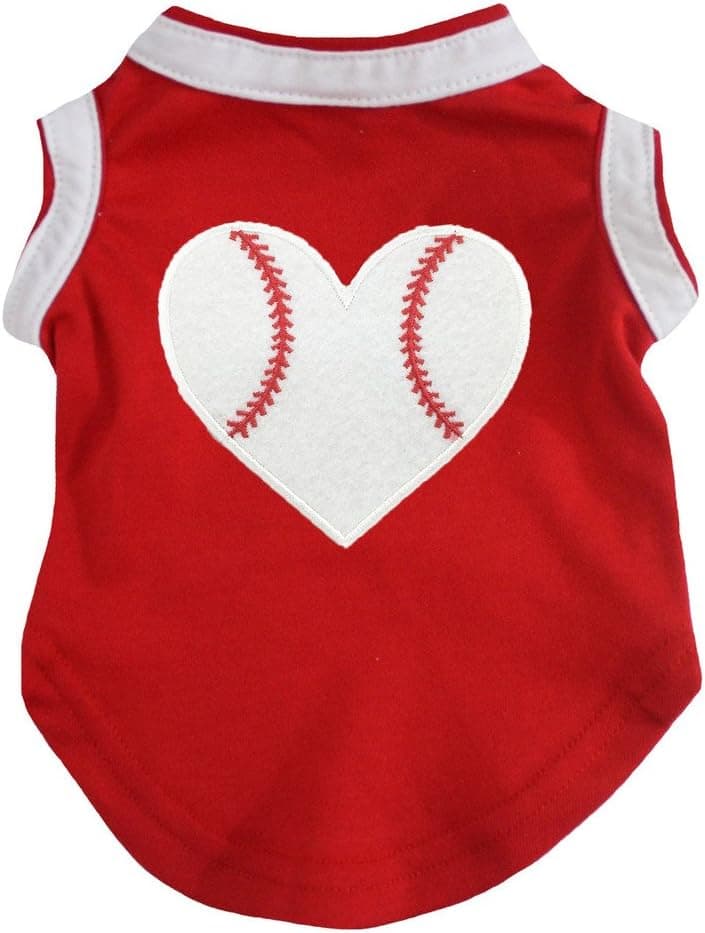 Petitebella Baseball Heart Puppy Dog Shirt (Red, Medium)
