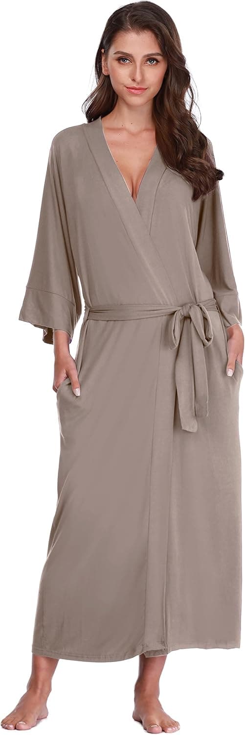 FADSHOW Women's Cotton Kimono Robe Long Knit Bathrobe Lightweight Soft Nightgown Sleepwear