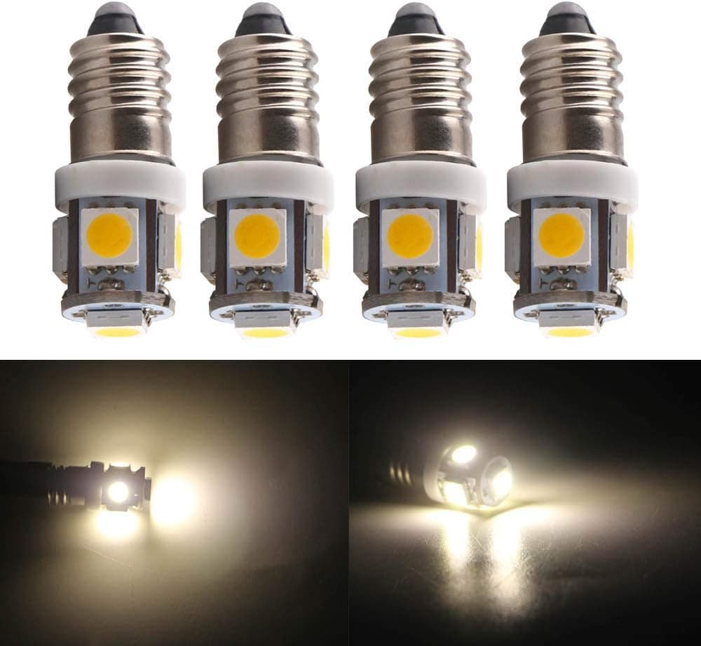 QasimLed 6V 6.3V DC e10 ey10 1447 Screw Flashlights Torch Pilot Lamps 5 LED SMD Bulb Light(Pack of 4,Warm White)