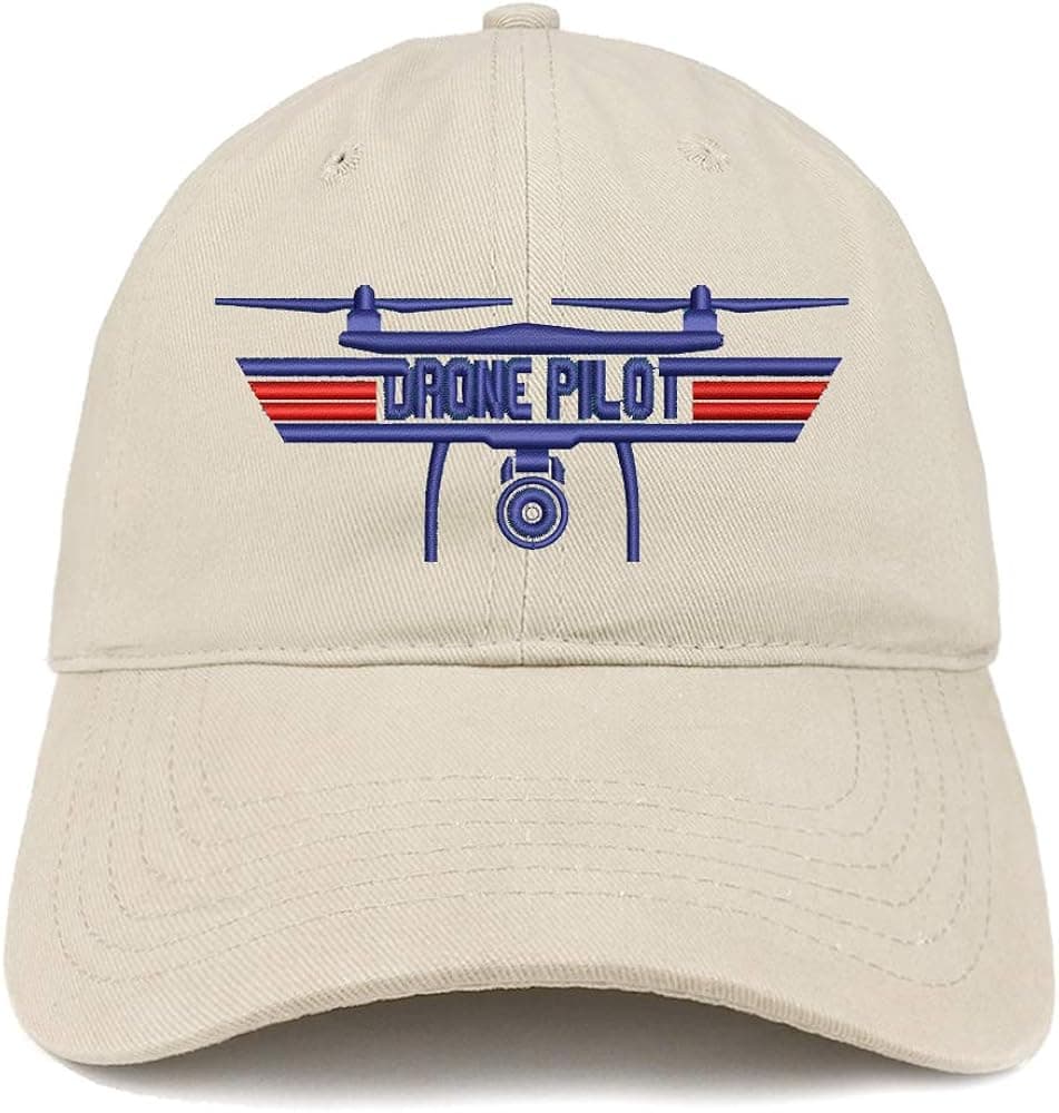 Trendy Apparel Shop Drone Top Gun Pilot Embroidered Soft Crown 100% Brushed Cotton Cap - Stone
