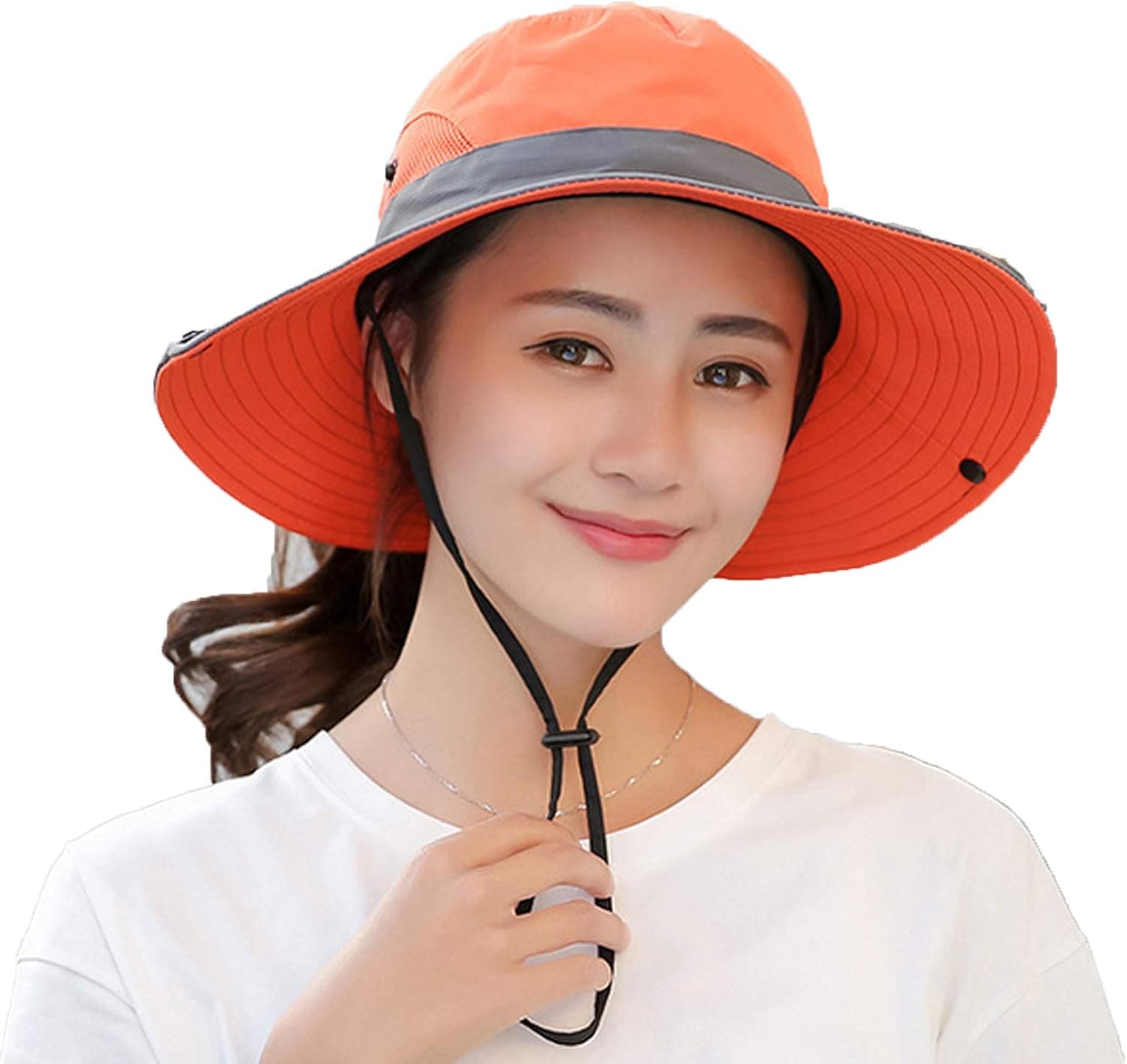 Xuanf Womens UV Protection Wide Brim Sun Hats - Cooling Mesh Ponytail Hole Cap Foldable Travel Outdoor Fishing Hat