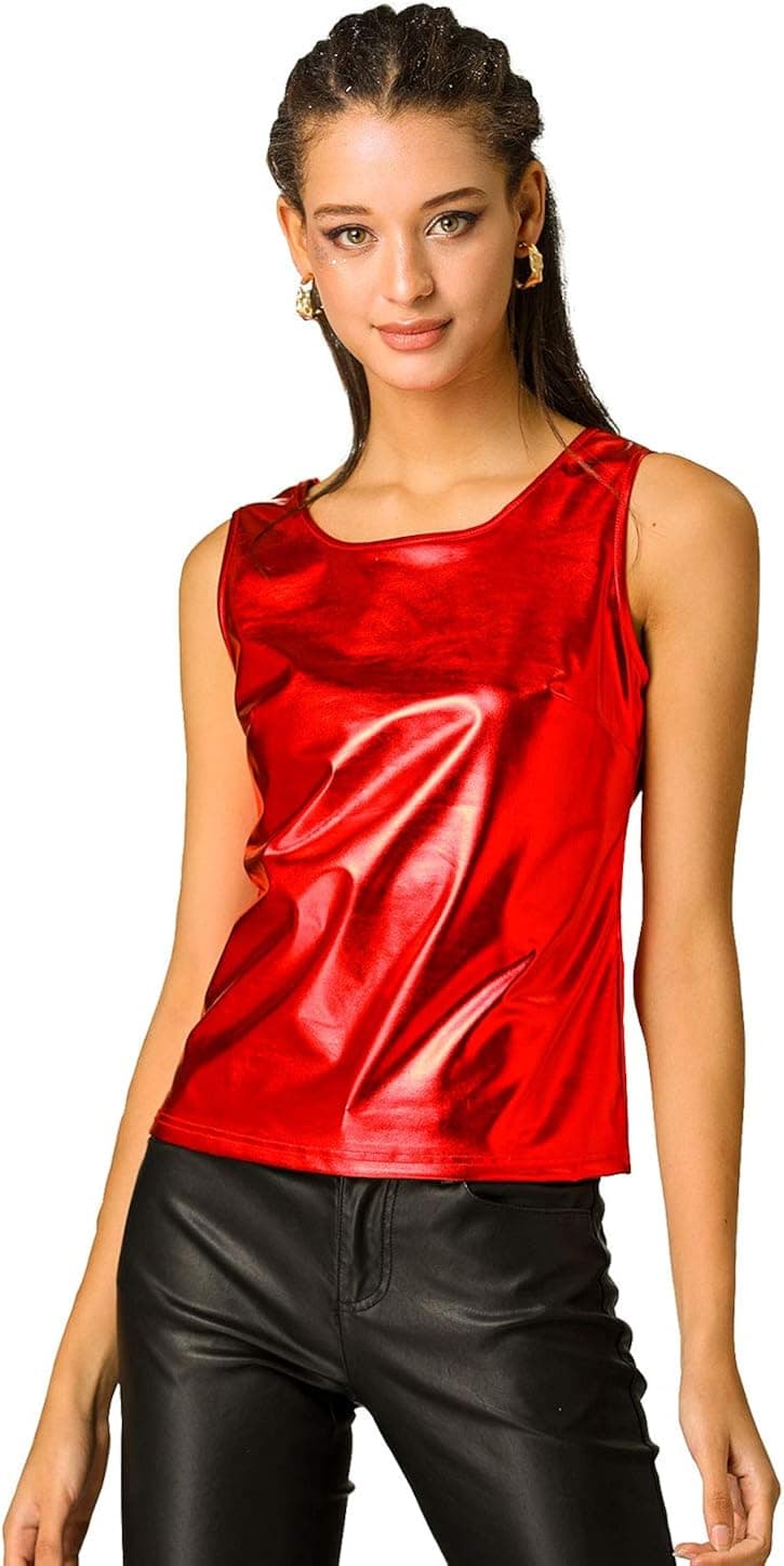 Allegra K Women's Shiny Party Club Cami Sparkly Metallic Tank Top