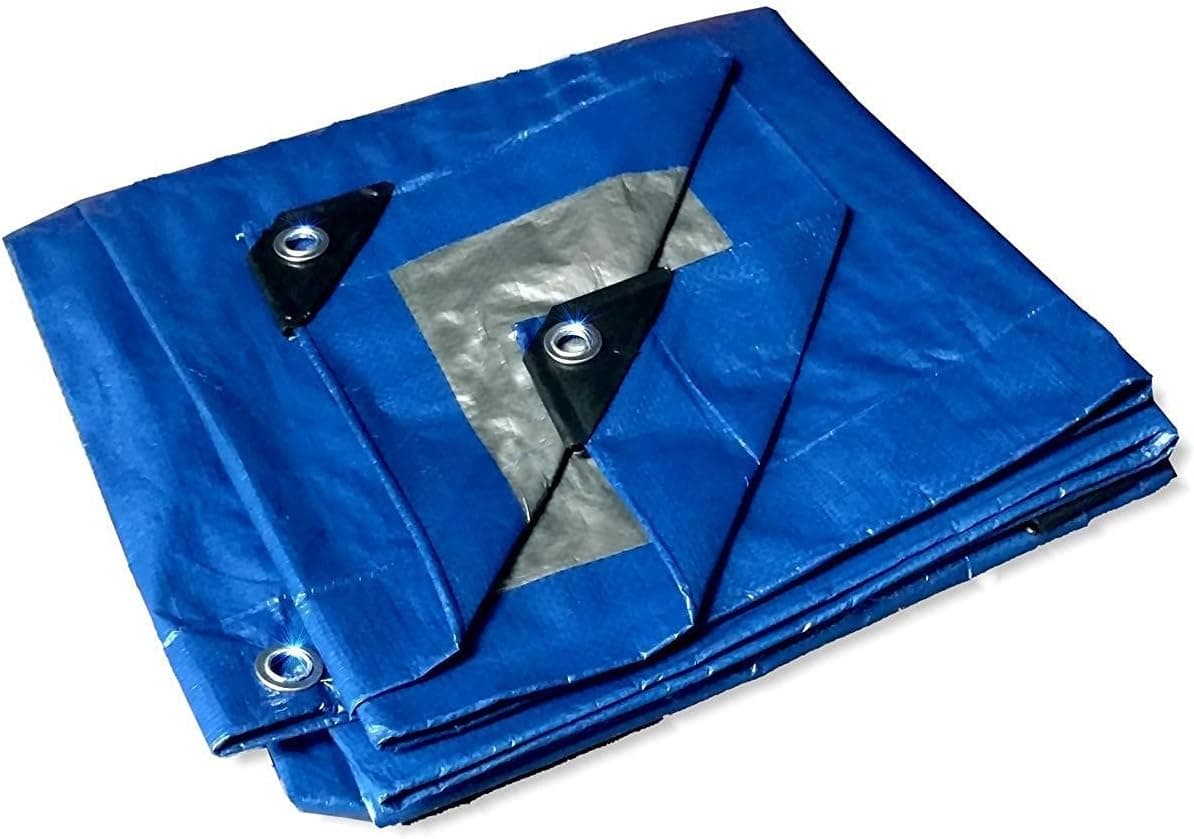 12' L X 16' W - Tarp Cover Waterproof Tarpaulin Plastic Tarp Protection Sheet Shelter for Contractors, Campers, Farming, Tents, Boats, Motorcycles, Hay Bales - Hercules Tarp, Blue/Silver