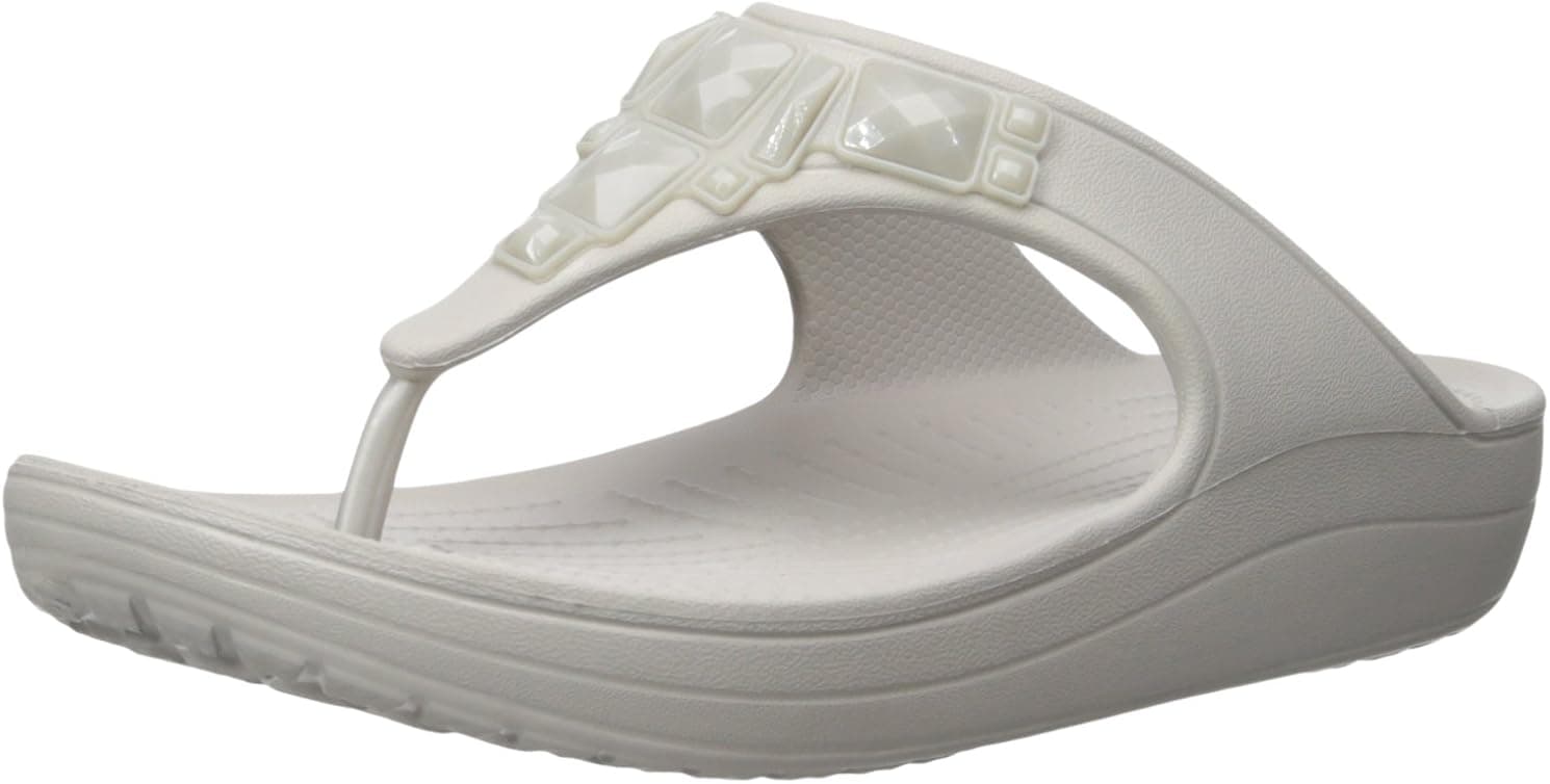 crocs Women's Sloane Crystal Flip Flop, Platinum, 4 M US