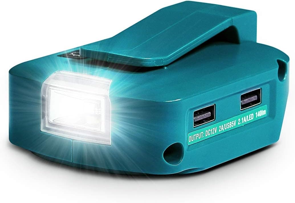 Wokyy ADP05 Power Source, Compatible with Makita 18V LXT Lithium-Ion Batteries, Converter Adapter with LED Light, Dual USB Ports & DC Port
