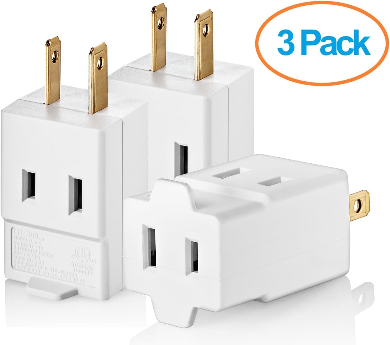 Yubi Power Three Outlet Cube Adapter Single Receptical Non Grounding Adapter- 3 Pack